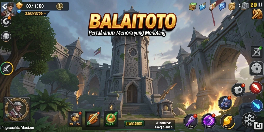 Tampilan gameplay menegangkan di <strong>BALAITOTO</strong> saat menara bertempur melawan musuh.