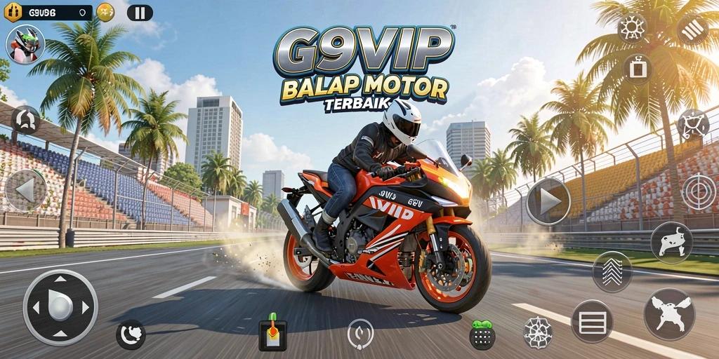 Gameplay G9VIP menampilkan balapan motor yang mendebarkan di trek yang menantang.