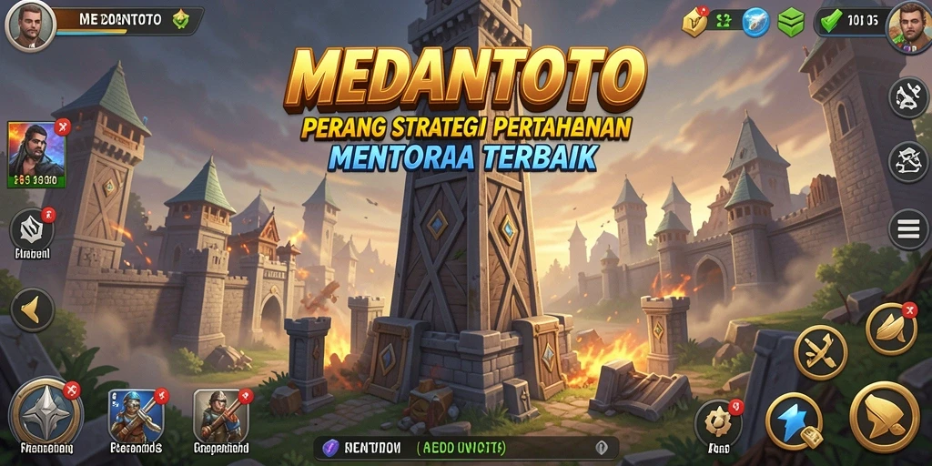 Tangkapan layar gameplay MEDANTOTO menunjukkan pertempuran menara yang intens.