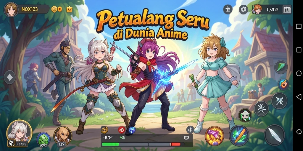 Screenshot dari gameplay seru di NOX123 menunjukkan aksi karakter anime.