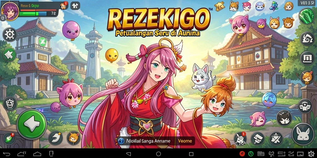 Tampilan gameplay seru di REZEKIGO dengan aksi karakter anime.