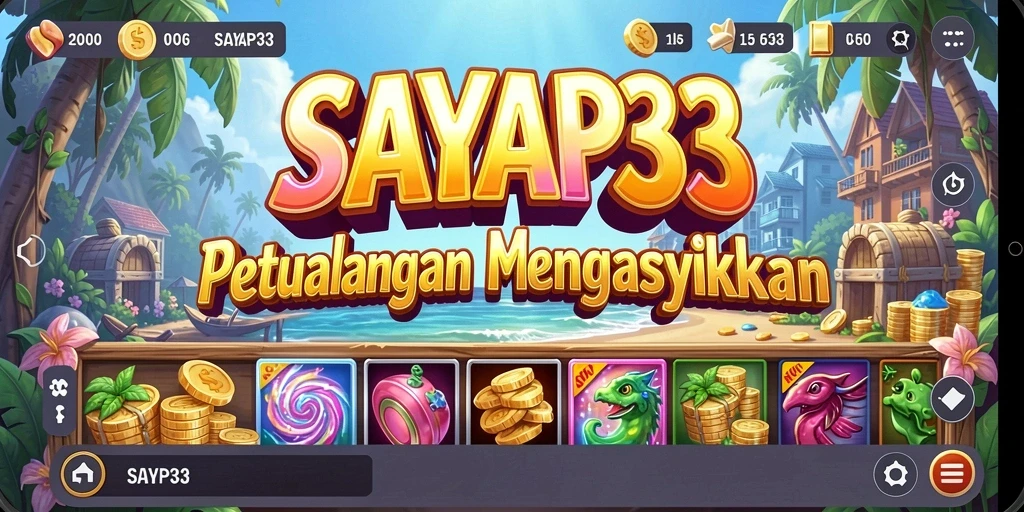 Tampilan menarik dari gameplay SAYAP33 dengan mesin Slot yang berwarna-warni.
