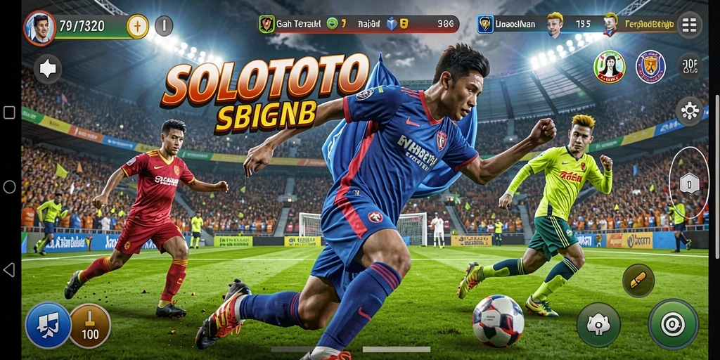 Screenshot utama SOLOTOTO menampilkan aksi seru dalam pertandingan olahraga.